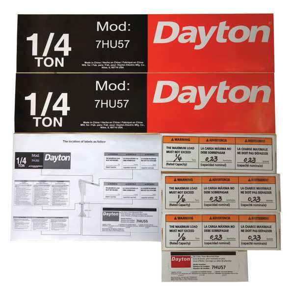 Dayton Jib Crane Label Kit, For Use With 7HU57 28CH76