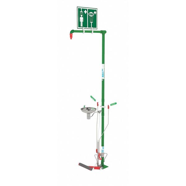 Hughes Safety Showers Combination Shower, Self-Draining, Stainless Steel Bowl, Floor Mount, Galvanized Pipes SD18G85G