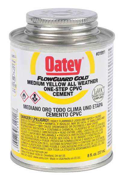 Oatey Cement, Low VOC, 8 oz., Yellow 31911