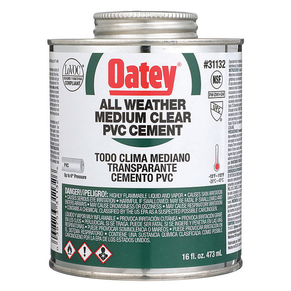 Oatey Cement, Low VOC, 16 oz., Clear 31132