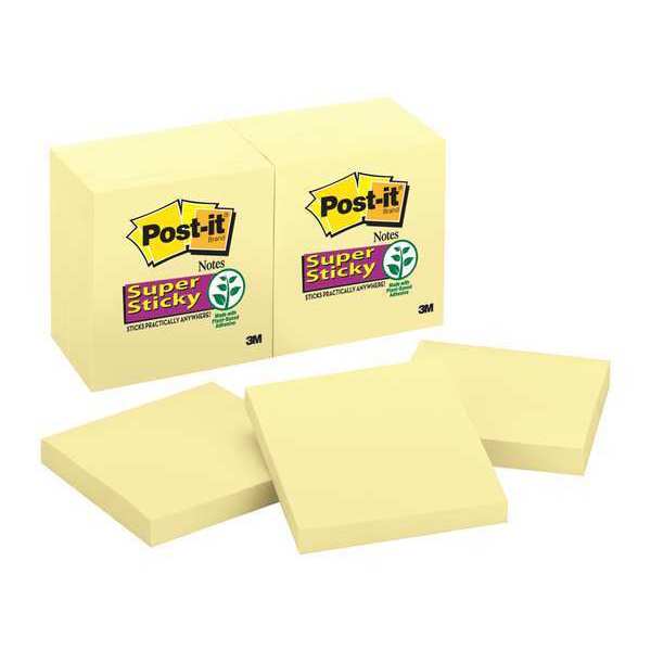 Post-It Super Sticky Notes,3x3 In.,Yellow,PK12 (654-12SSCY)