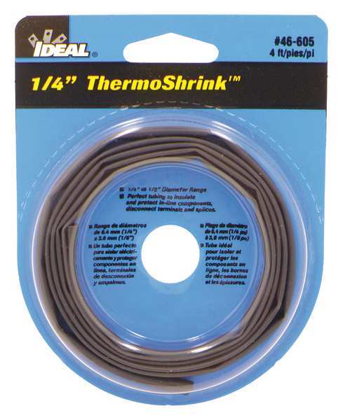 Ideal Shrink Tubing, 0.268in ID, Black, 4ft, PK5 46-605
