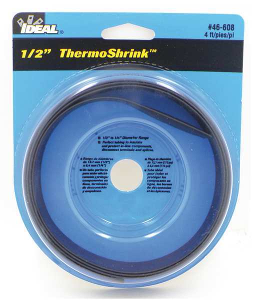 Ideal Shrink Tubing, 0.539in ID, Black, 4ft, PK5 46-608