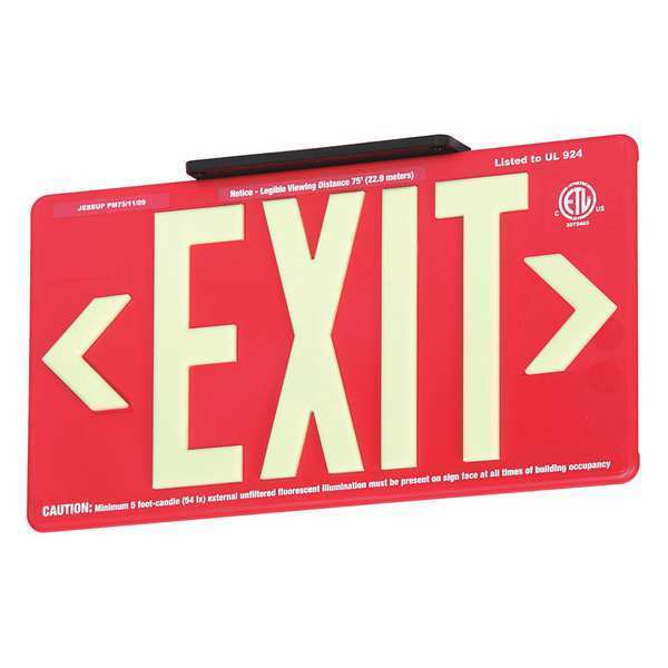 Zoro Select Exit Sign, English, 15-7/8" W, 8-5/8" H, Plastic, Red GRAN7804