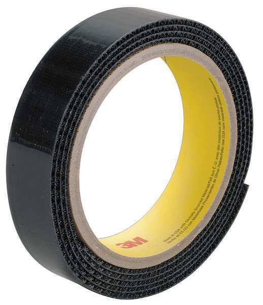 3M Reclosable Fastener, Rubber Adhesive, 150 ft, 1 in Wd, Black, 3 PK SJ3519FR