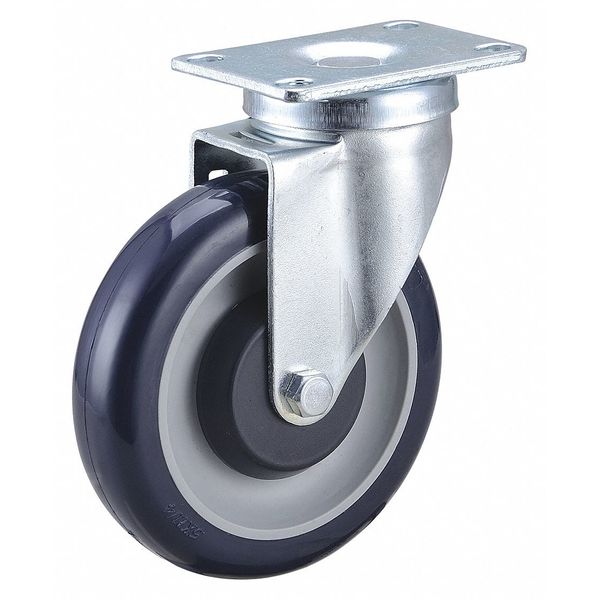 Zoro Select Swivel Plate Caster, 5 in Dia, 315 lb, Blue 29XW86