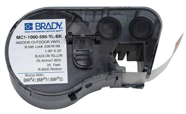 Brady Label Tape Cartridge, Black on Yellow, Labels/Roll: Continuous MC1-1000-595-YL-BK