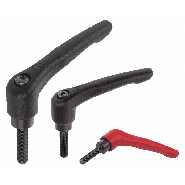 Kipp Adjustable Handle, Steel, Size: 1 10-32X15, Red RAL 3003 Powder Coated, Comp: Black Oxidized K0752.1A127X15