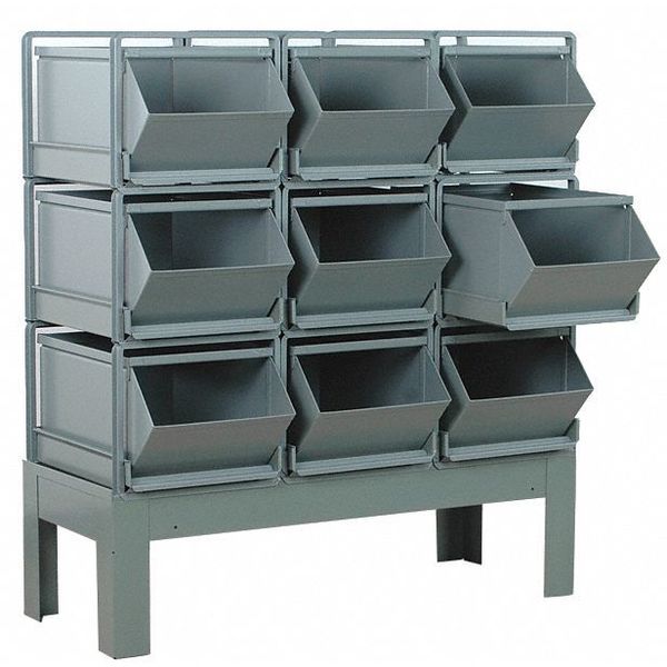 Stackbin Steel Sectional Stacking Bin, 46 in D x 47 in H x 24 in W, 3 Shelves, Gray 1-59RBCU-3