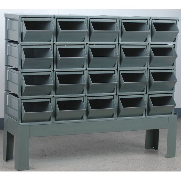 Stackbin Steel Sectional Stacking Bin, 54 1/4 in D x 42 in H x 18 3/4 in W, 4 Shelves, Gray 1-320BCU-5