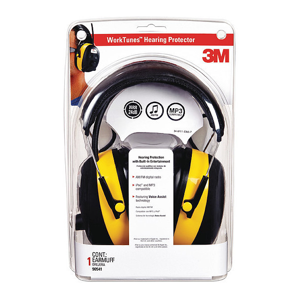 3M Over-the-Head Ear Muffs, 24 dB, WorkTunes, Multi-Color 90541-12D