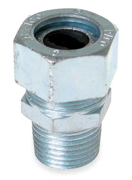 Raco Liquid Tight Connector, 1/2in., Silver, Length: 1-11/32" 2462