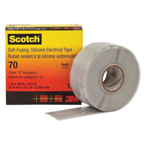 3M Silicone Electrical Tape, 70, Scotch, 1 in W x 30 ft L, 12 mil thick, Gray, 1 Pack 70