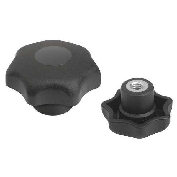 Kipp Star Grip, DIN 6336 Similar, D=5/8-11, D1= 63, Tapped Bushing, Steel, Black Plastic, Cap: Black K0155.2A6