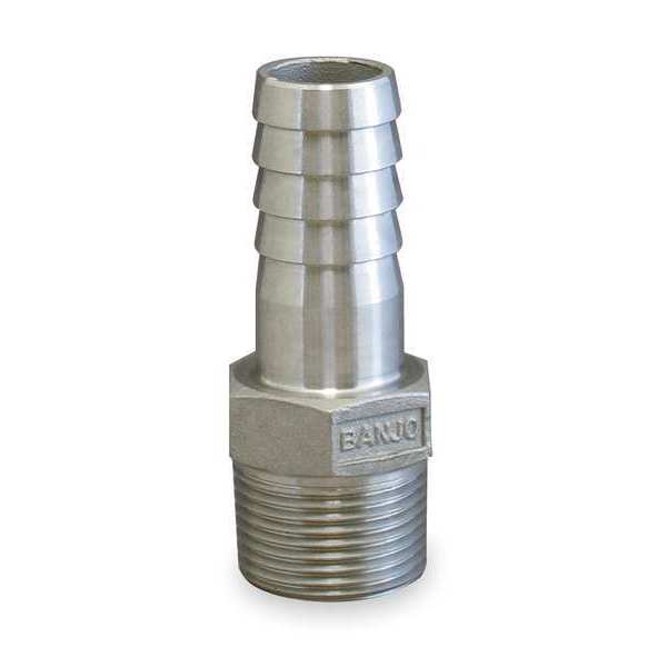 Zoro Select Barbed Hose Fitting, 1/2 in Hose ID, Hose Barb x NPT, Male x Male, Hex 316 Stainless Steel HB050SS
