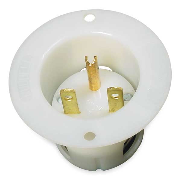 Hubbell Flanged Inlet, 15 A Amps, 250V AC, Panel Mount, Inlet Outlet, 6-15R, White HBL5678C