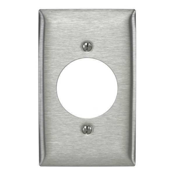 Hubbell Single Receptacle Wall Plates, Number of Gangs: 1 Stainless Steel, Brushed Finish, Silver SS725