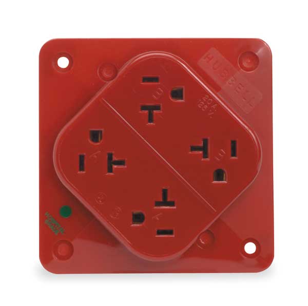 Hubbell Receptacle, 20 A Amps, 125V AC, Surface Mount, Quad Outlet, 5-20R, Red HBL420HR