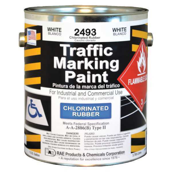 Rae Traffic Zone Marking Paint, 1 gal., White, Chlorinated Solvent -Based 2493-01