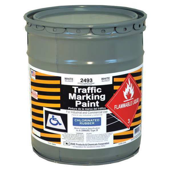 Rae Traffic Zone Marking Paint, 5 Gal., White, Chlorinated Solvent -Based 2493-05
