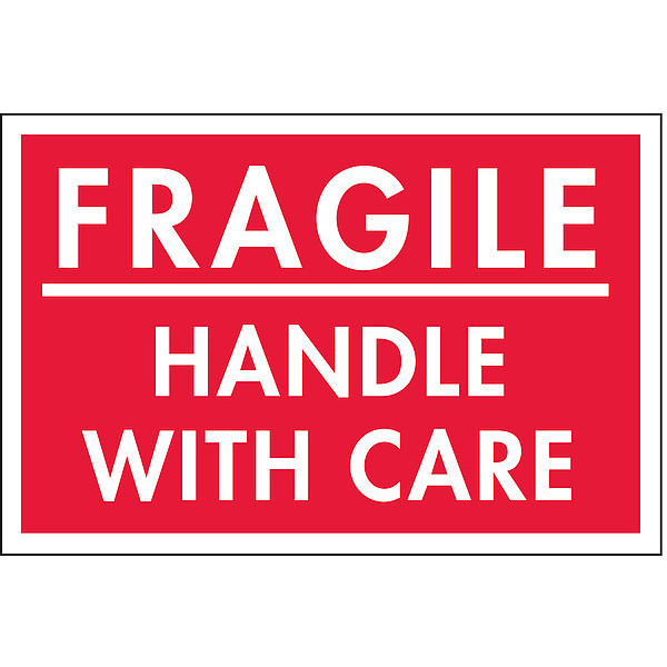 Tapecase 2" x 3" Adhesive Back Shipping Labels, Fragile Handle with Care, Pk500 16U866