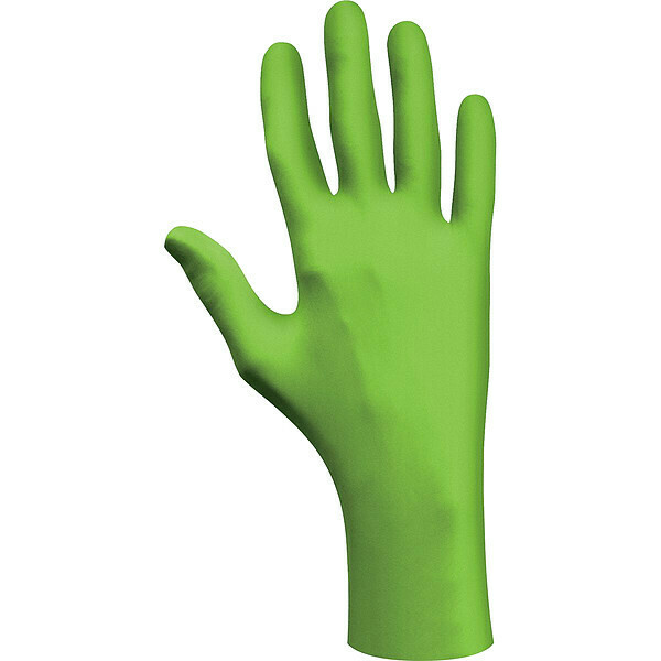 Showa 7705PFT, Disposable Gloves, 4 mil Palm, Nitrile, Powder-Free, S, 100 PK, Fluorescent Green 7705PFTS