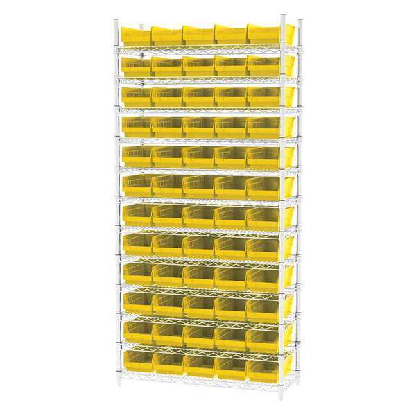 Akro-Mils Steel Wire Bin Shelving, 36 in W x 74 in H x 14 in D, 12 Shelves, Silver/Yellow AWS143630130Y