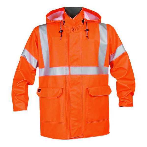 Nasco Arc Flash Rain Jacket with Hood, Orange, Flame Resistant, XL 4503JFOX