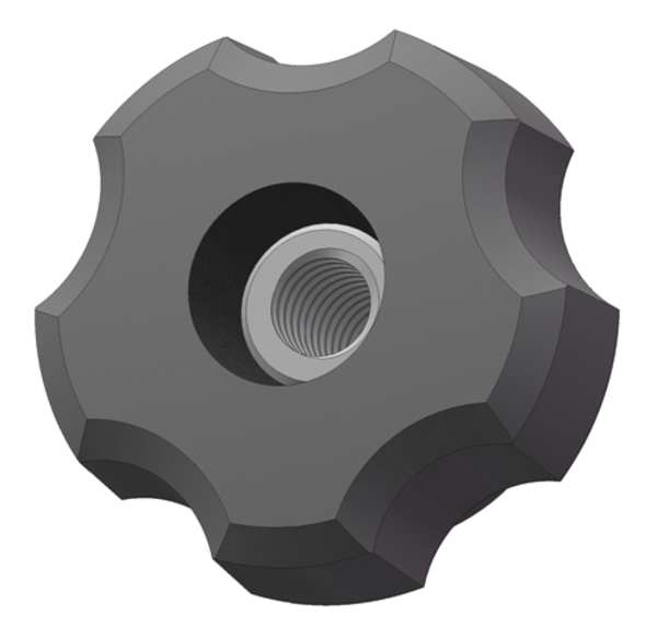 Innovative Components Fluted Knob, 1/4-20 Thread Size, 1/2"L, Thru Tap, Steel GN4C----F2---21