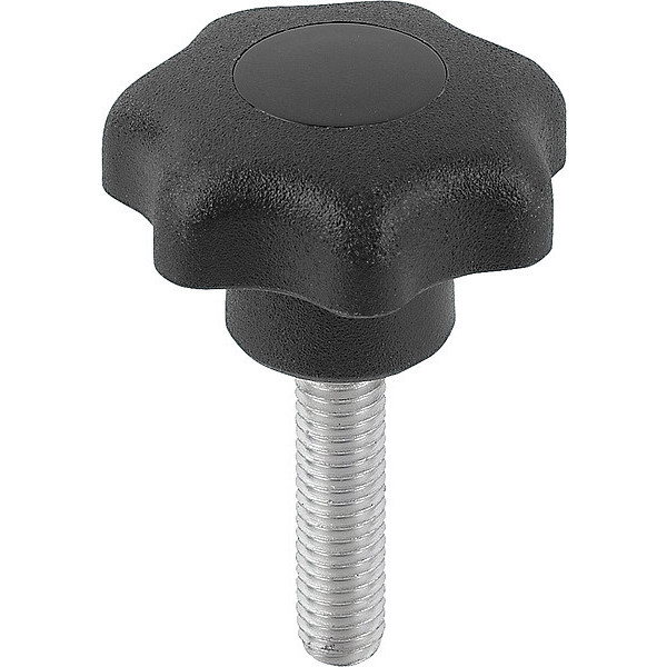 Kipp Star Grip, DIN 6336 Similar, D=3/8-16X40, D1= 50, External Thread, Steel, Black Plastic, Cap Black K0155.4A41X40