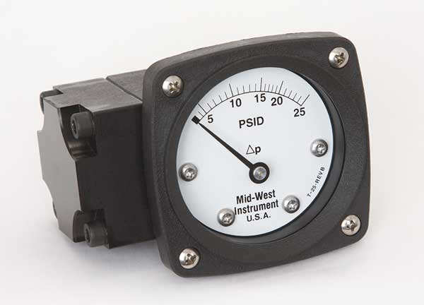 Midwest Instrument Pressure Gauge, 0 to 25 psi 142-AA-00-OO-25P