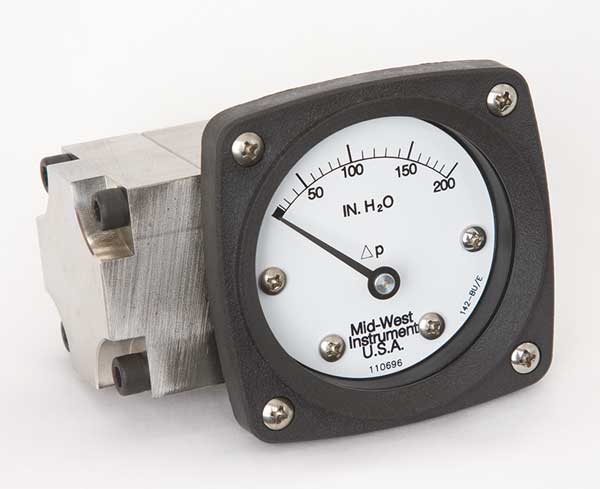 Midwest Instrument Pressure Gauge, 0 to 200 In H2O 142-SA-00-OO-200H