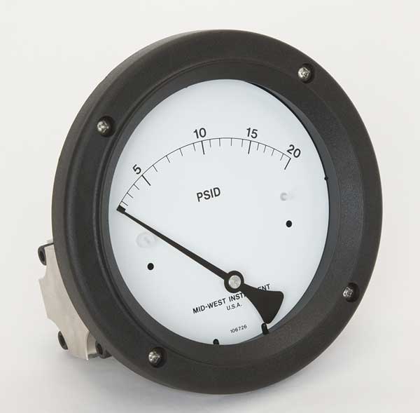 Midwest Instrument Pressure Gauge, 0 to 20 psi 142-AC-00-OO-20P