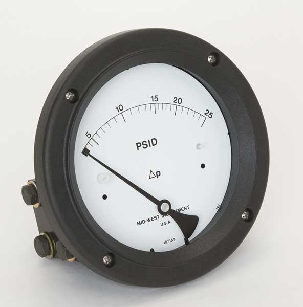 Midwest Instrument Pressure Gauge, 0 to 25 psi 142-AC-00-OO-25P