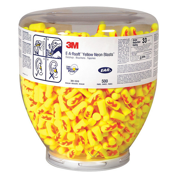 3M Disposable Uncorded Ear Plugs with Dispenser, Bell Shape, 33 dB, 400 Pairs, Yellow 3GY50 45JW40
