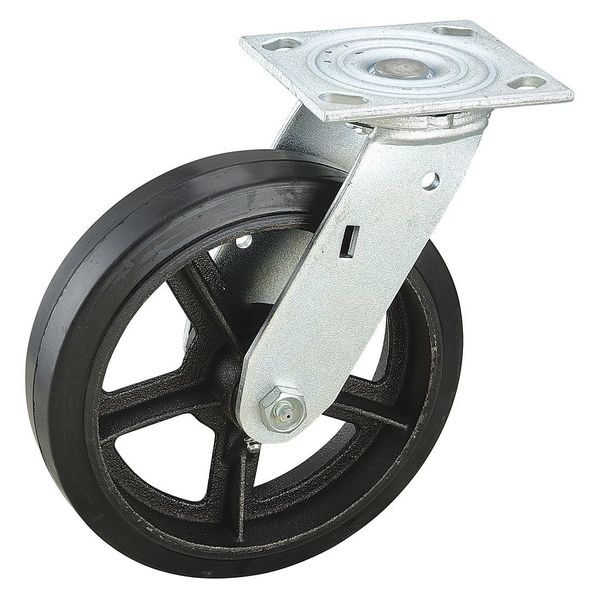 Zoro Select Swivel NSF-Listed Plate Caster, 600 lb., 75 Shore A 16MR08201S