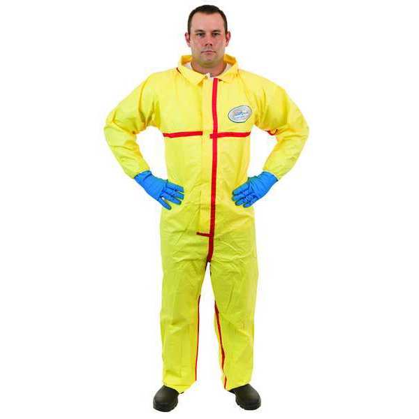 Chemsplash Collared Chemical Resistant Coveralls, 2XL, 6 PK, Yellow, Non-Woven Laminate, Zipper 7012YT-2XL