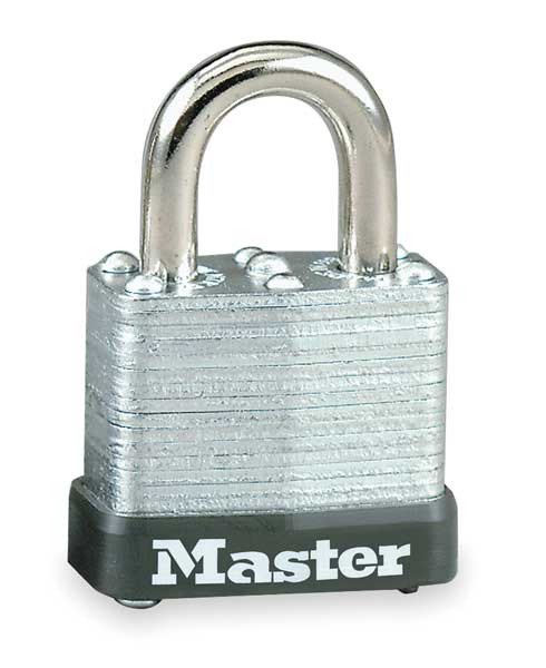 Master Lock Padlock, Keyed Different, Standard Shackle, Rectangular Steel Body, Steel Shackle, 1/2 in W 105D