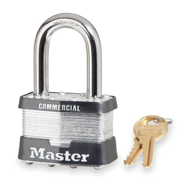 Master Lock Padlock, Keyed Different, Long Shackle, Rectangular Steel Body, Steel Shackle, 15/16 in W 5LF