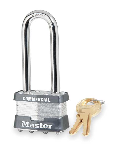 Master Lock Padlock, Keyed Different, Long Shackle, Rectangular Steel Body, Steel Shackle, 3/4 in W 81LJ