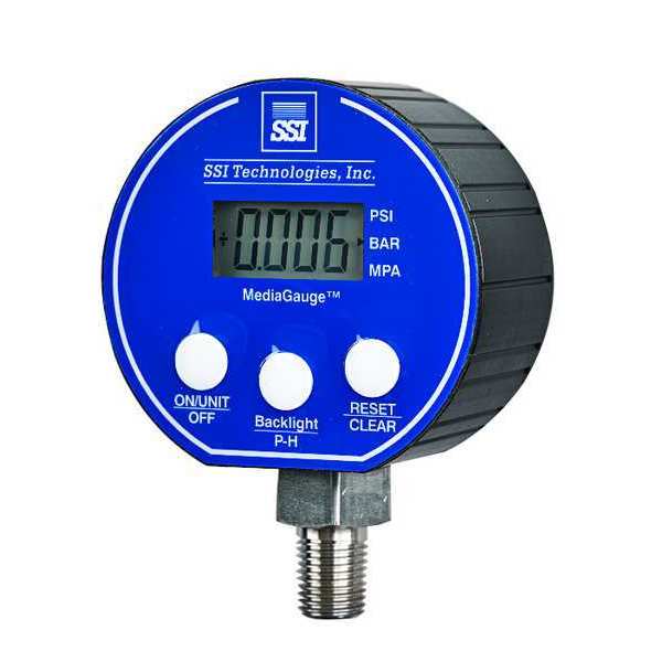 Ssi Digital Pressure Gauge, 0 to 200 psi, 1/4 in MNPT, Plastic, Black MG-200-A-9V-R