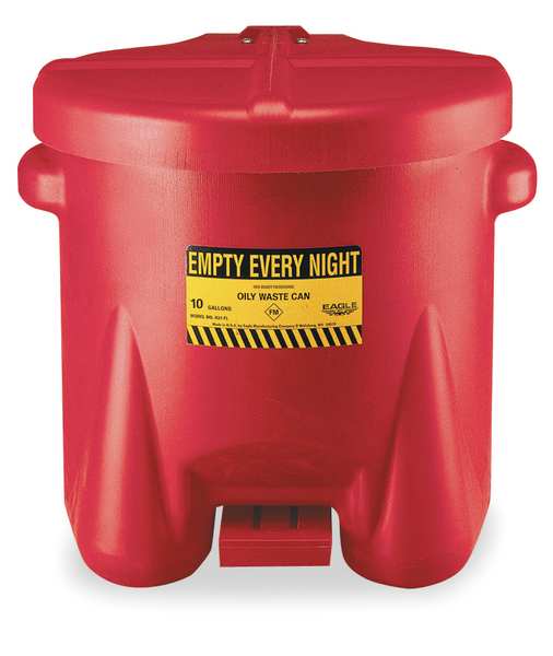 Eagle Mfg Oily Waste Can, 10 Gal., Poly, Red 935FL