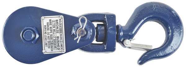 B/A Products Co Snatch Block, Wire Rope, 3/8 in Max Cable Size, 4,000 lb Max Load, Painted 6I-2T3