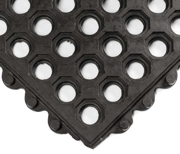 Wearwell Interlocking Drainage Mat Tile, Grease Resistant Natural Rubber, 3 ft Long x 3 ft Wide 572