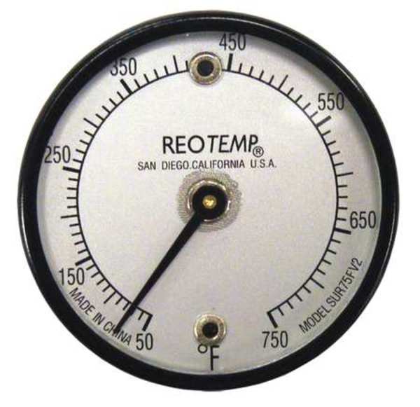 Reotemp Bimetal Thermom, 2 In Dial, 50 to 750F, Case Material: Aluminum SUR75FV2