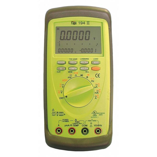 Test Products International Digital Multimeter, 1,000 Max. AC Volts, 1,000 Max. DC Volts, 10 Max. AC Amps, 10 Max. DC Amps 194