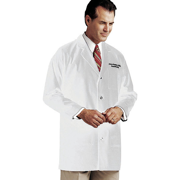 Landau Collared Lab Coat, XL, White, 35 In. L 3163WWT-50