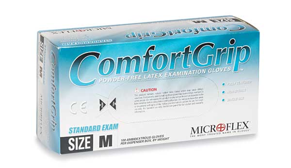 Ansell Comfort Grip, Latex Disposable Gloves, 5.1 mil Palm Thickness, Latex, Powder-Free, M, 100 PK CFG-900-M