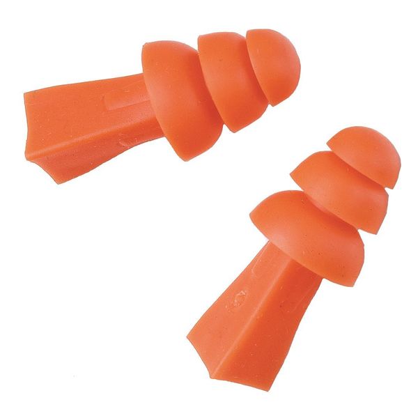 Tasco Tri-Grip Reusable Rubber Vinyl Ear Plugs, Flanged Shape, 27 dB, Orange, 100 PK 100-09009