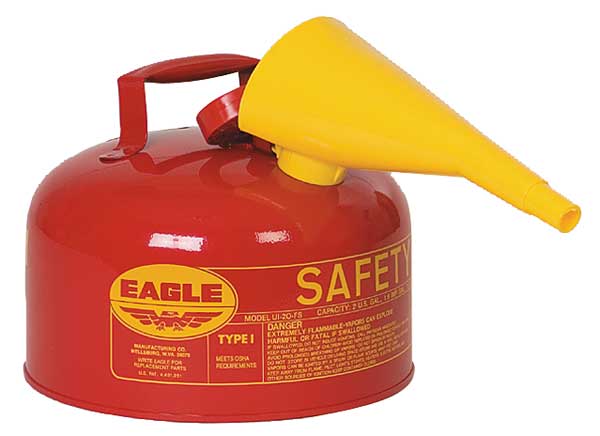 Eagle Mfg Type 1 Safety Can, Red Galvanized Steel, For Flammables, Includes Funnel, Red, 2 Gallon UI20FS